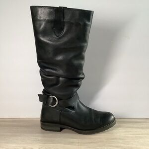 Tall Black Leather Boots Slouchy Moto Knee High Streetwear Minimal NO INSOLES